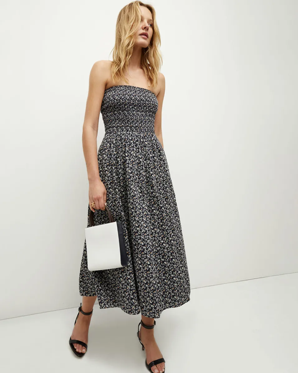 Cornelia Smocked Dress in Navy Multi>Veronica Beard Best