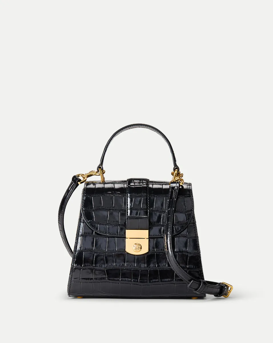 Crest Lock Croc-Embossed Top Handle Bag in>Veronica Beard