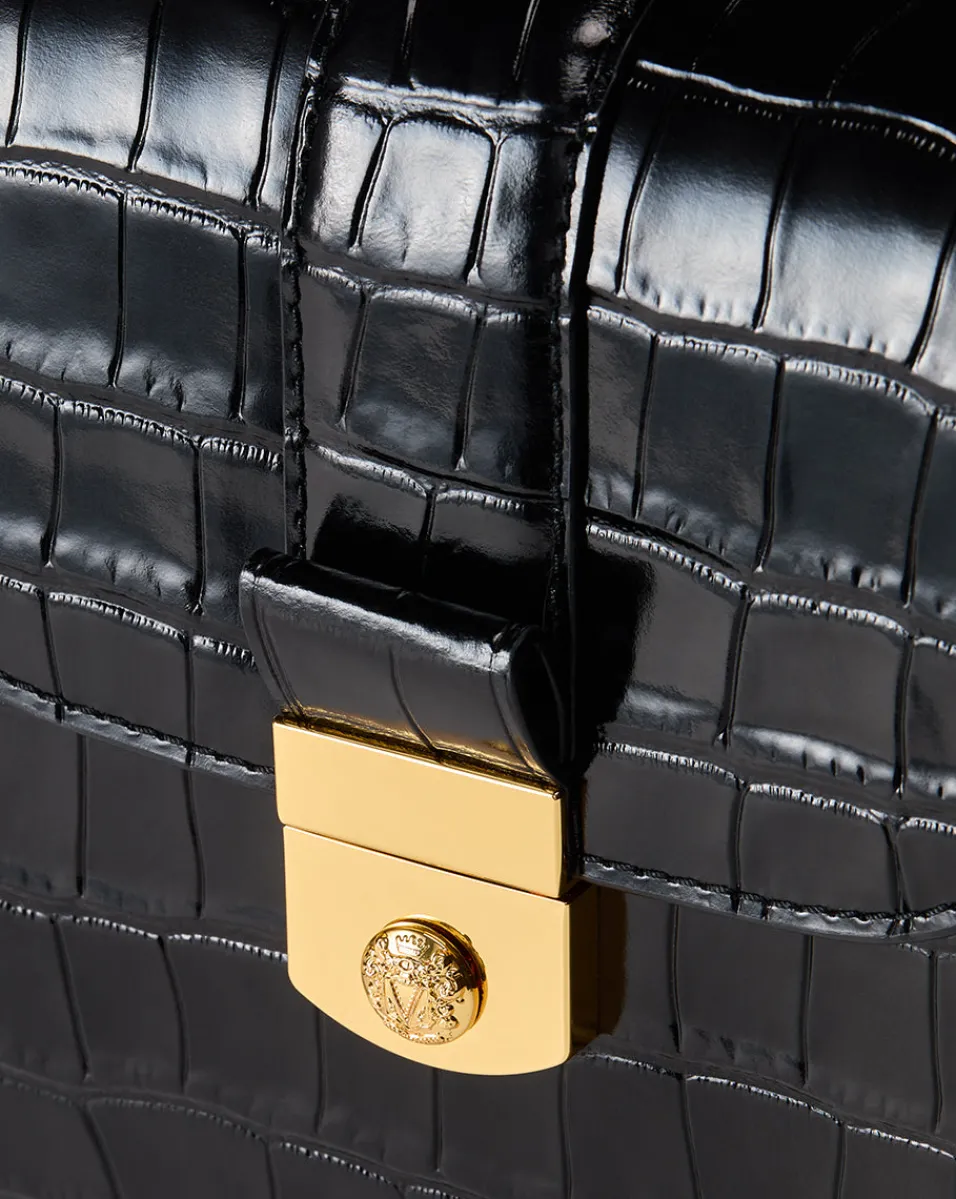 Crest Lock Croc-Embossed Top Handle Bag in>Veronica Beard