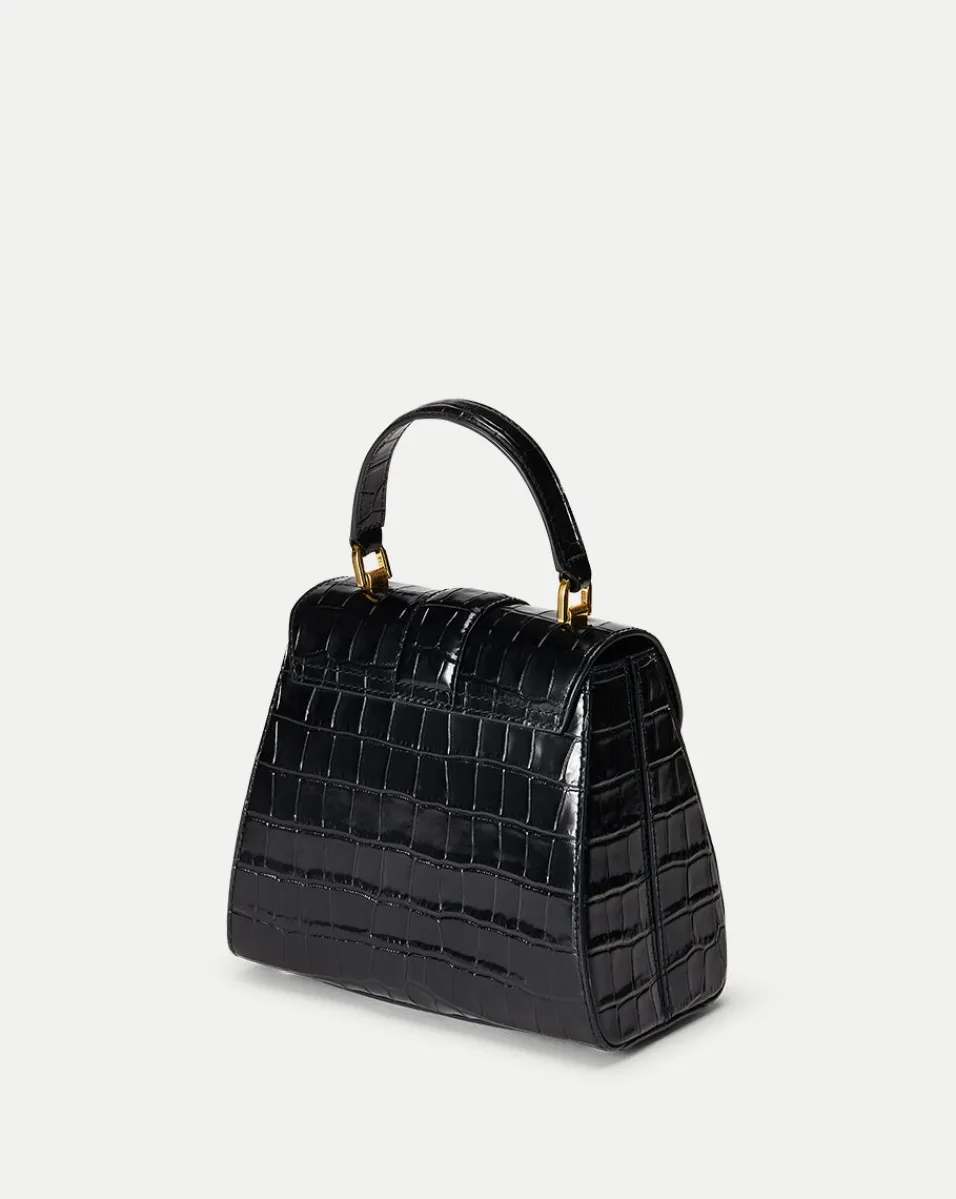 Crest Lock Croc-Embossed Top Handle Bag in>Veronica Beard