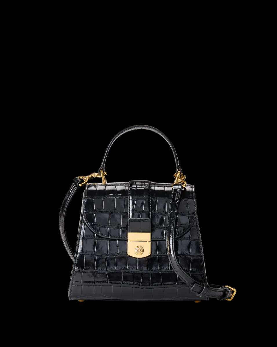 Crest Lock Croc-Embossed Top Handle Bag in>Veronica Beard