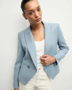 Cropped Rickie Dickey Jacket in Heather Smoke Blue>Veronica Beard Sale