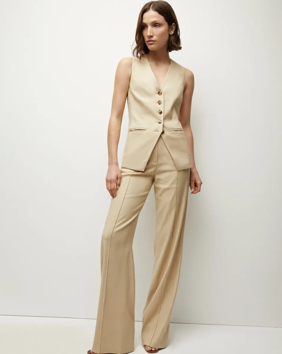 Cruz Stretch-Linen Pants in Stone Khaki>Veronica Beard Hot