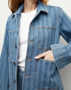 Dahl Striped Denim Jacket in Sapphire Stripe><noscript><img width=