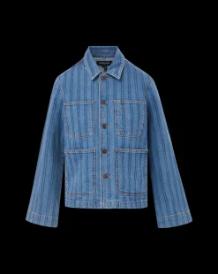 Dahl Striped Denim Jacket in Sapphire Stripe><noscript><img width=