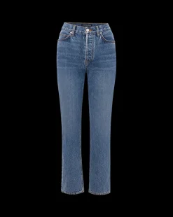 Daniela Cropped Straight-Leg Jean in Blue><noscript><img width=