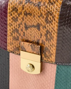 Double Link Patchwork Flap Bag in Cognac Multi><noscript><img width=