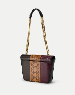 Double Link Patchwork Flap Bag in Cognac Multi><noscript><img width=