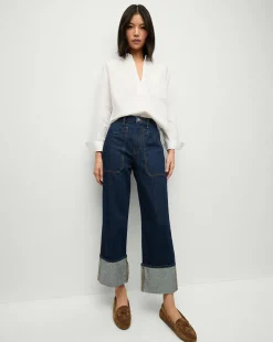 Dylan Cuffed Straight-Leg Jeans in Indigo Denim>Veronica Beard Outlet