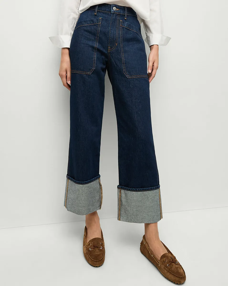 Dylan Cuffed Straight-Leg Jeans in Indigo Denim>Veronica Beard Outlet