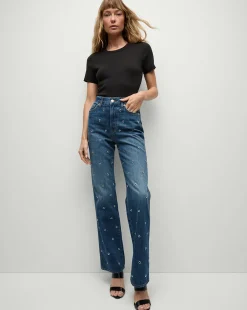 Dylan Grommet Straight-Leg Jeans in Blue Denim>Veronica Beard New