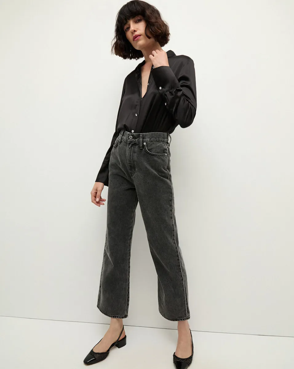 Dylan Rhinestone-Stripe Straight-Leg Jean in Washed Black>Veronica Beard Sale