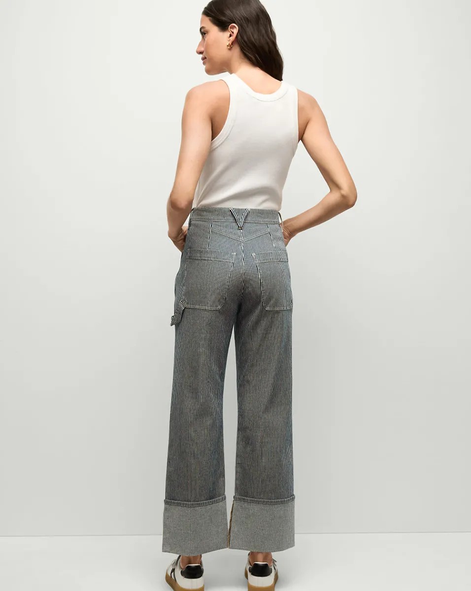 Dylan Striped Cargo Straight-Leg Jean in Solstice Stripe>Veronica Beard Best