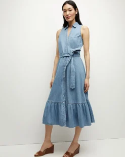 Edwina Denim Shirtdress in>Veronica Beard Discount