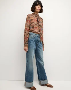 Elaine Bow Blouse in Dark Chocolate Multi>Veronica Beard