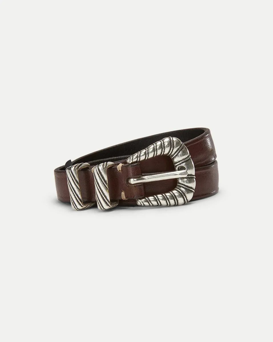 Elsa Leather Belt in Dark Brown>Veronica Beard Sale