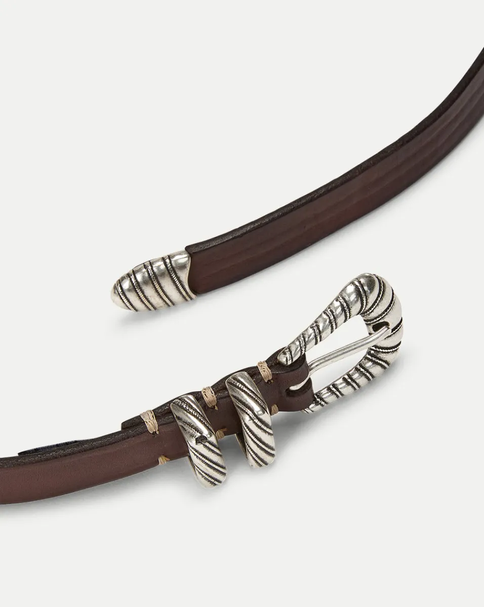 Elsa Leather Belt in Dark Brown>Veronica Beard Sale