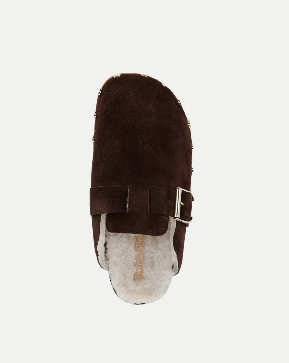 Fern Shearling Clog in Brown Suede>Veronica Beard New