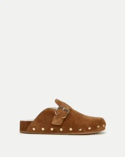 Fern Shearling Clog in Tan Suede>Veronica Beard Clearance