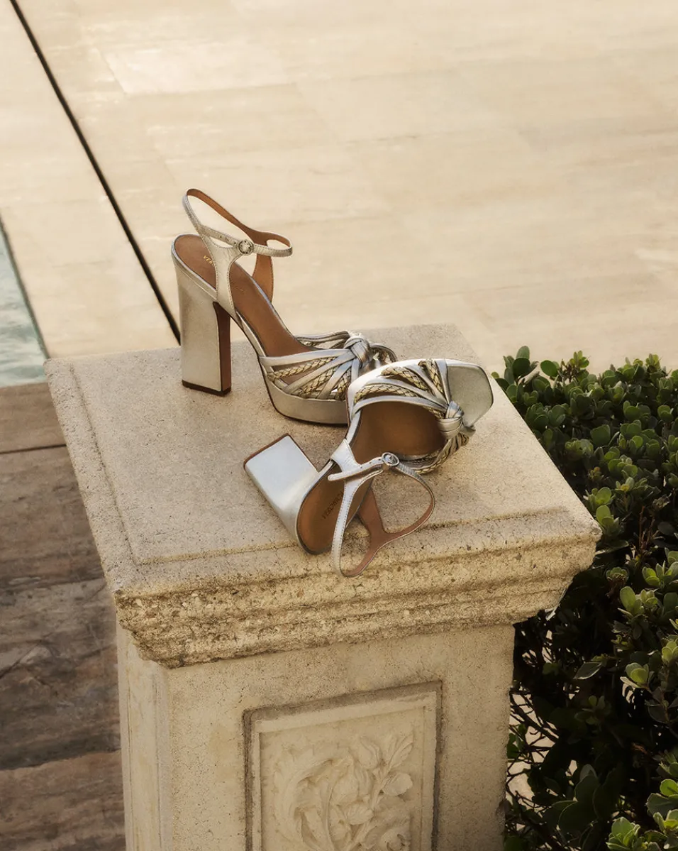 Flavia Silver Platform Sandal Heel>Veronica Beard Discount