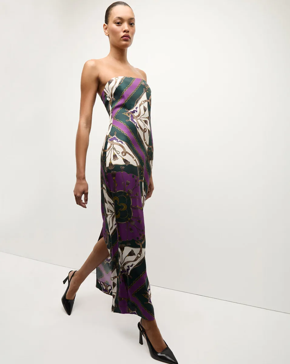 Flora Silk Strapless Maxi Dress in Green & Purple>Veronica Beard Best