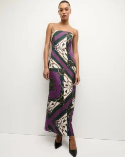 Flora Silk Strapless Maxi Dress in Green & Purple>Veronica Beard Best