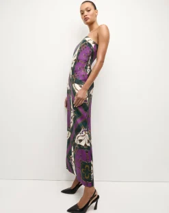 Flora Silk Strapless Maxi Dress in Green & Purple><noscript><img width=
