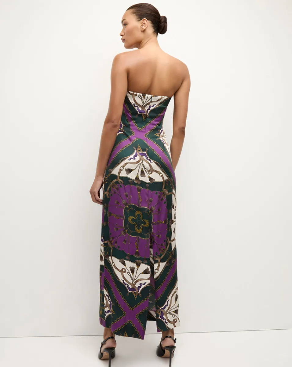 Flora Silk Strapless Maxi Dress in Green & Purple>Veronica Beard Best