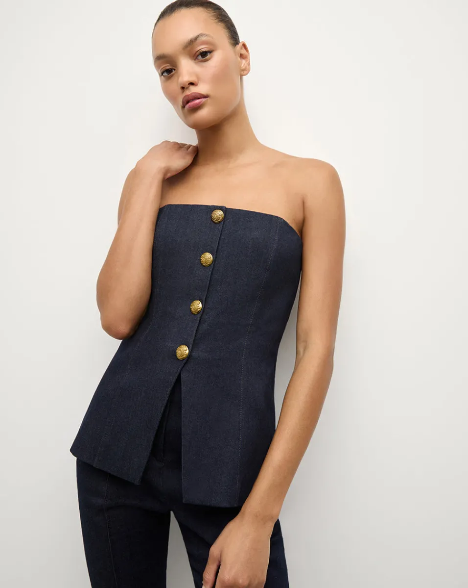 Forman Denim Bustier Top in Dark Wash>Veronica Beard New