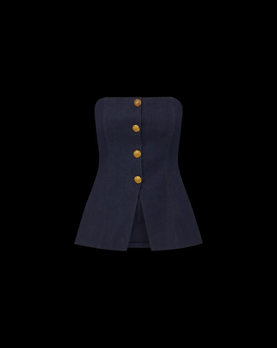 Forman Denim Bustier Top in Dark Wash>Veronica Beard New