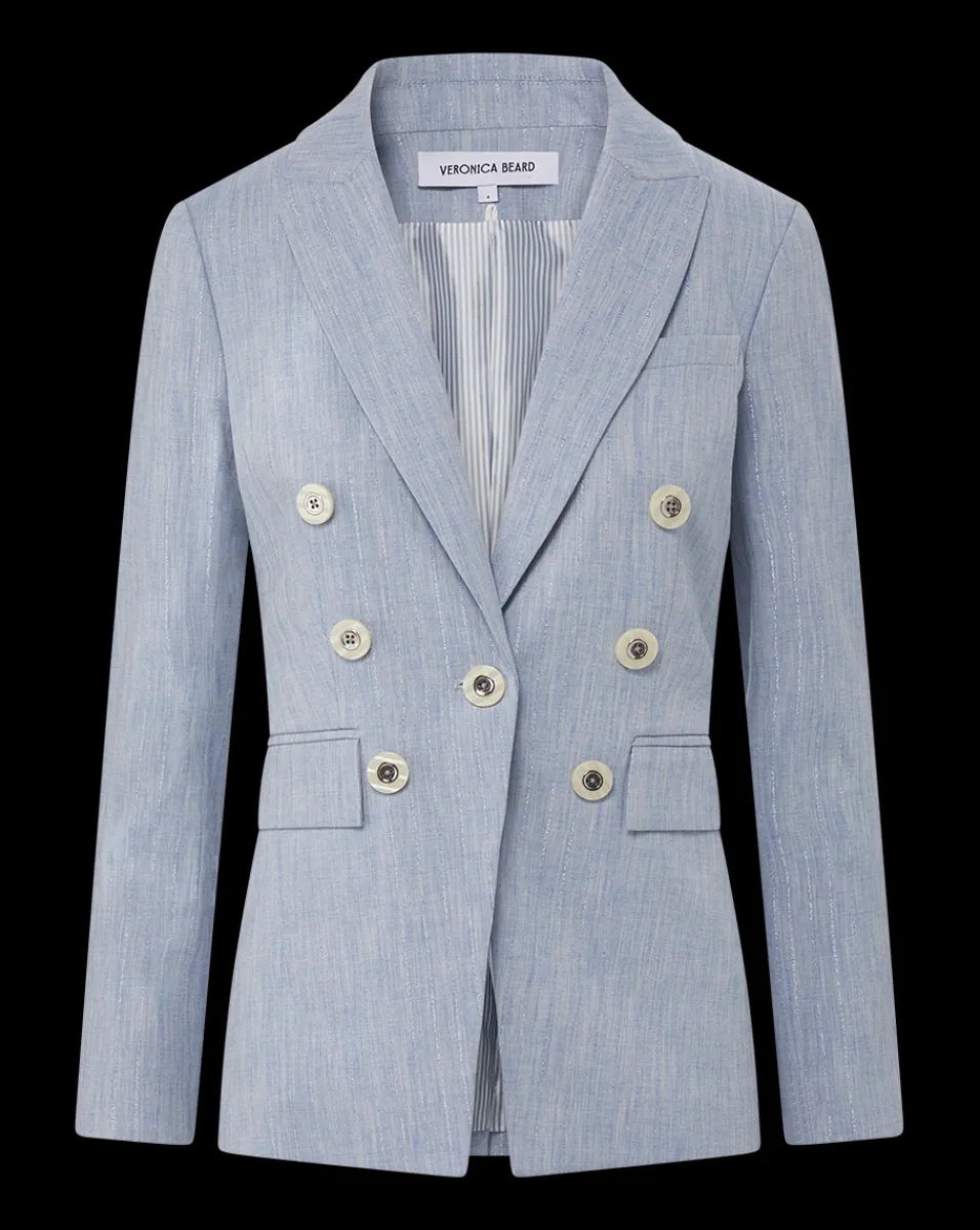 Gaya Metallic Pinstripe Dickey Jacket in Blue Oasis>Veronica Beard Sale