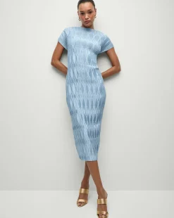 Gramercy Pleated Dress in Blue Sky>Veronica Beard Hot
