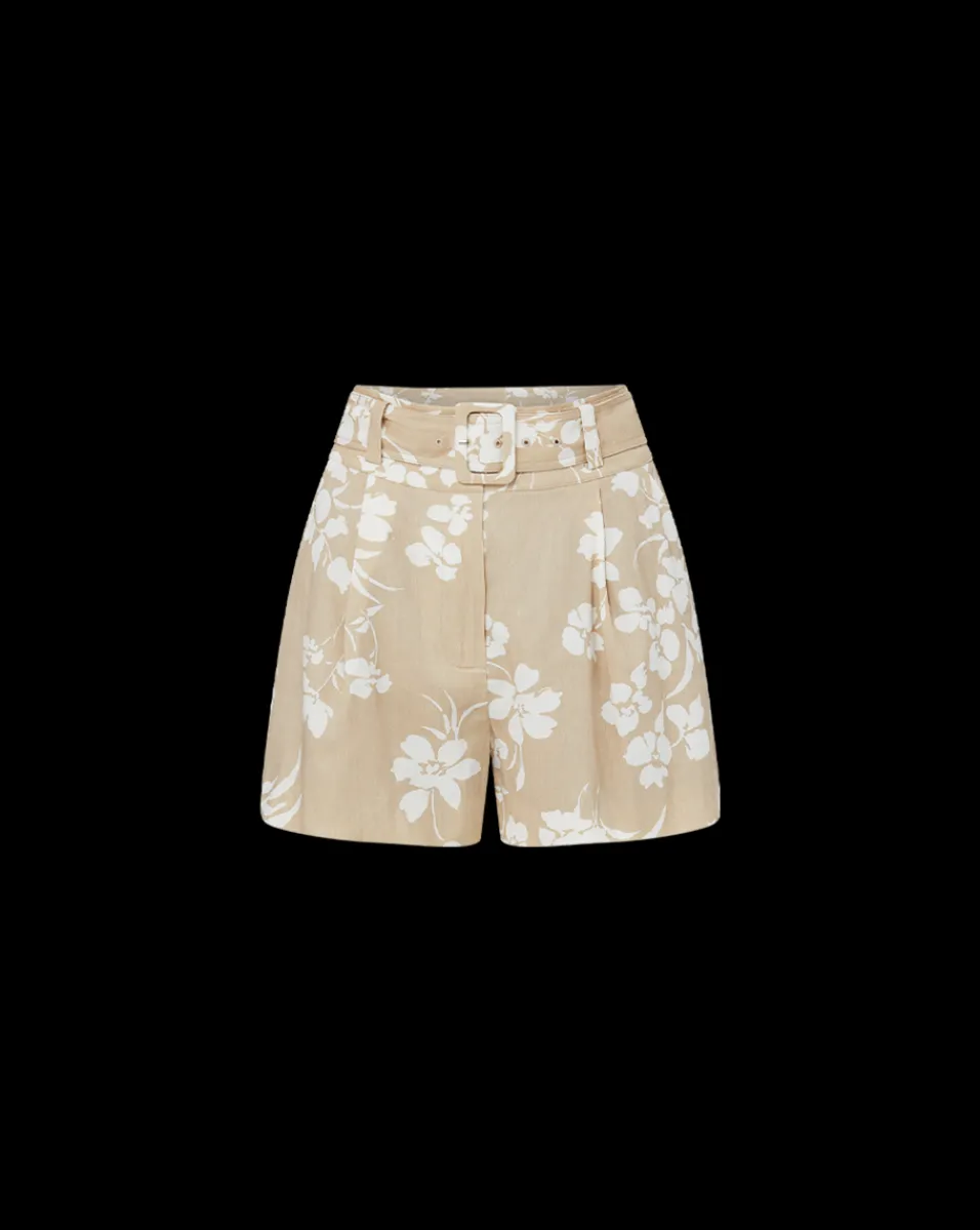 Hobbes Stretch-Linen Short in Stone Khaki/Off-White>Veronica Beard