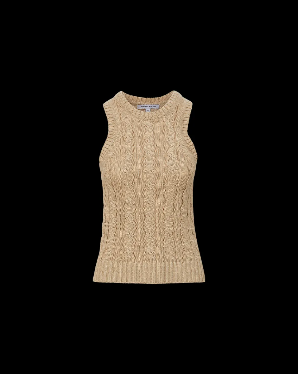 Jerrel Silk-Linen Tank in Stone Khaki>Veronica Beard