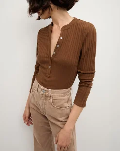 Jocelyn Henley Shirt in Brown>Veronica Beard Sale