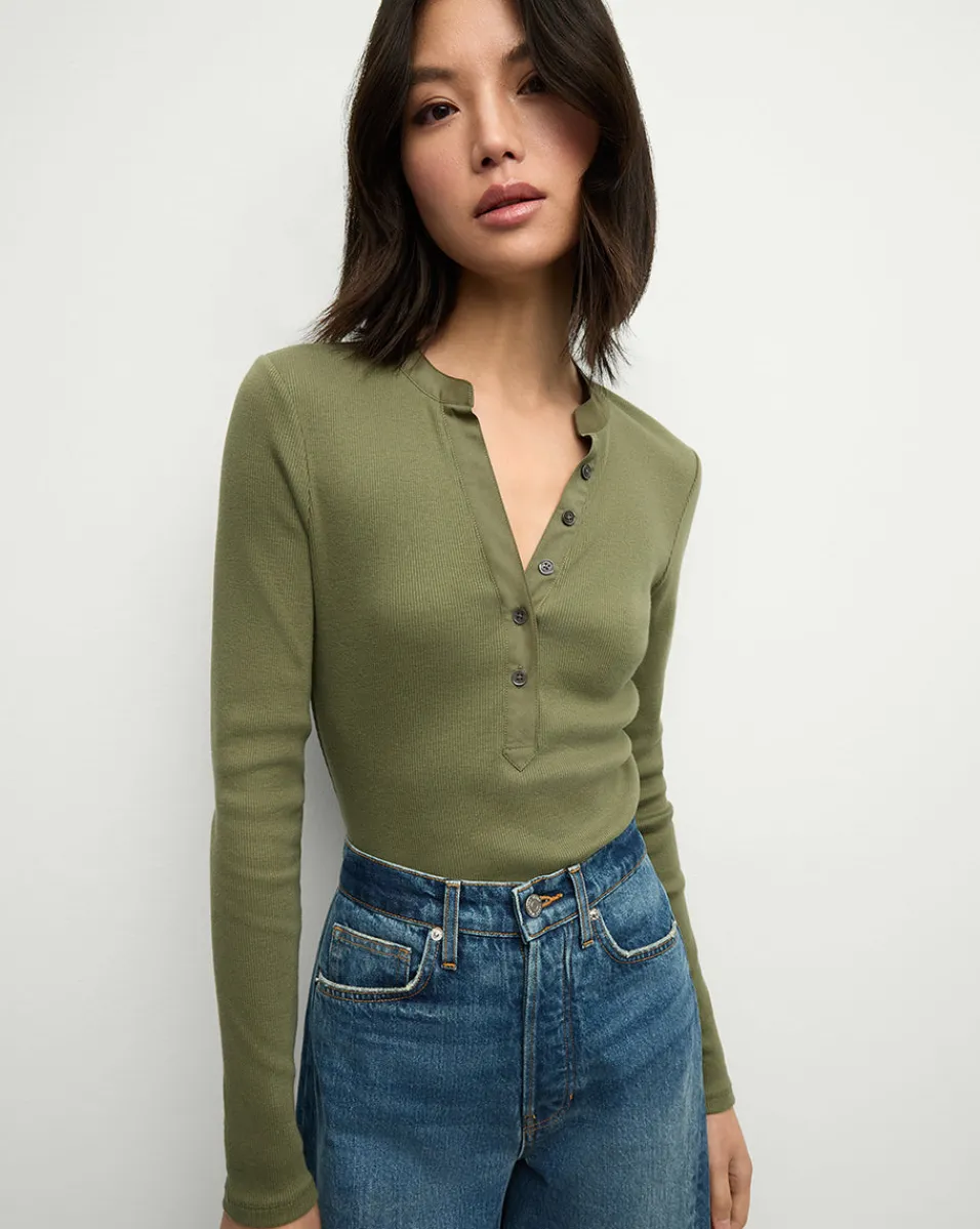 Jocelyn Henley Shirt in Stone Army>Veronica Beard Clearance