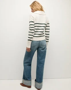 Jovie Striped V Neck Sweater in Ivory & Green><noscript><img width=