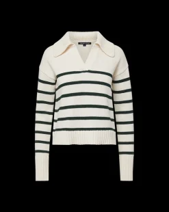 Jovie Striped V Neck Sweater in Ivory & Green><noscript><img width=