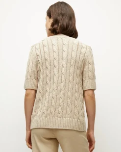 Julietta Silk-Linen Cardigan in Stone Khaki><noscript><img width=