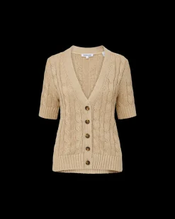 Julietta Silk-Linen Cardigan in Stone Khaki><noscript><img width=