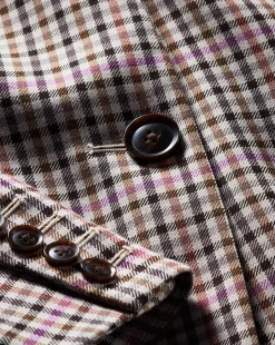 Katie Plaid Dickey Jacket in Oat, Pink & Red Check><noscript><img width=