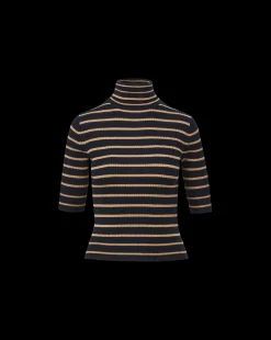 Katrina Merino Wool Striped Sweater in Navy & Khaki><noscript><img width=