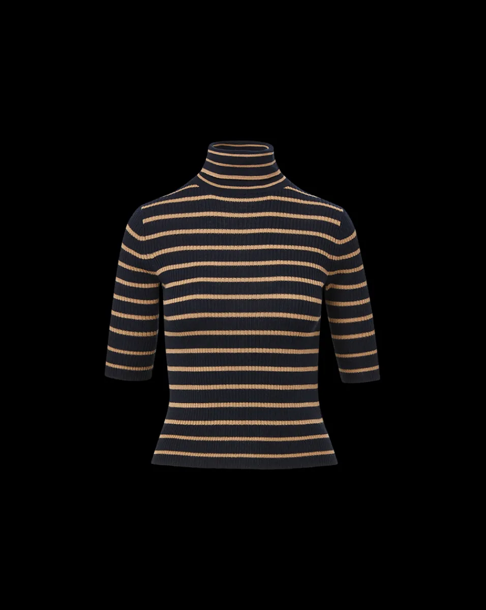 Katrina Merino Wool Striped Sweater in Navy & Khaki>Veronica Beard Sale