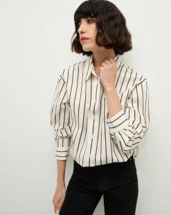 Keiko Stretch-Cotton Shirt in Striped Ivory>Veronica Beard Online