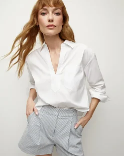 Khai Poplin Top in>Veronica Beard
