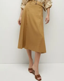 Khaki Linen A-Line Skirt><noscript><img width=