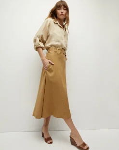 Khaki Linen A-Line Skirt><noscript><img width=