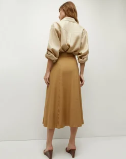 Khaki Linen A-Line Skirt><noscript><img width=