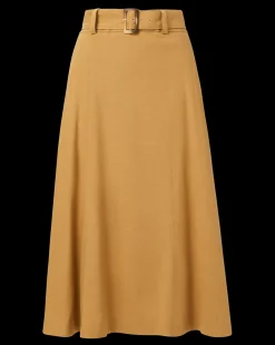 Khaki Linen A-Line Skirt><noscript><img width=