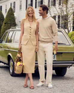 Kimpton Stretch-Linen Skirt in Stone Khaki><noscript><img width=